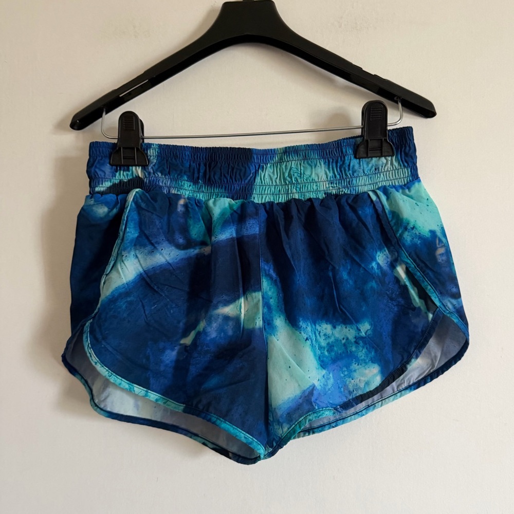 Seafolly Australia Shorts Blue Teal Tie Dye Athletic Swim Shorts size Medium EUC